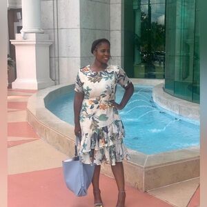 FLORAL MIDI RUFFLED DRESS